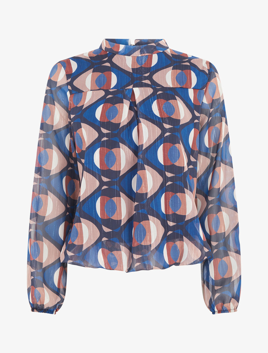 Blouse irisée et imprimé géométrique - Marine - 5