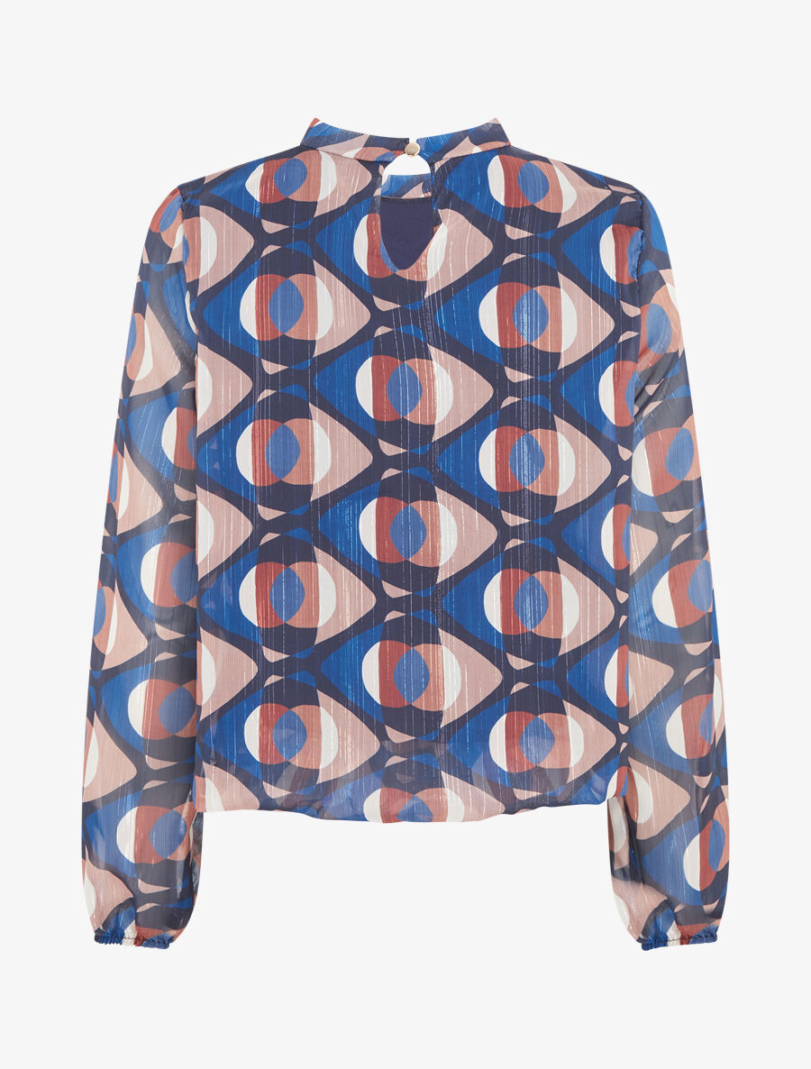 Blouse irisée et imprimé géométrique - Marine - 2