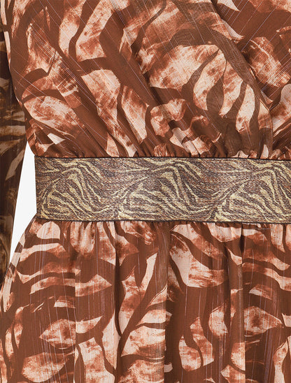 Robe fluide imprimé fleuri à taille stylisée - Marron - 3