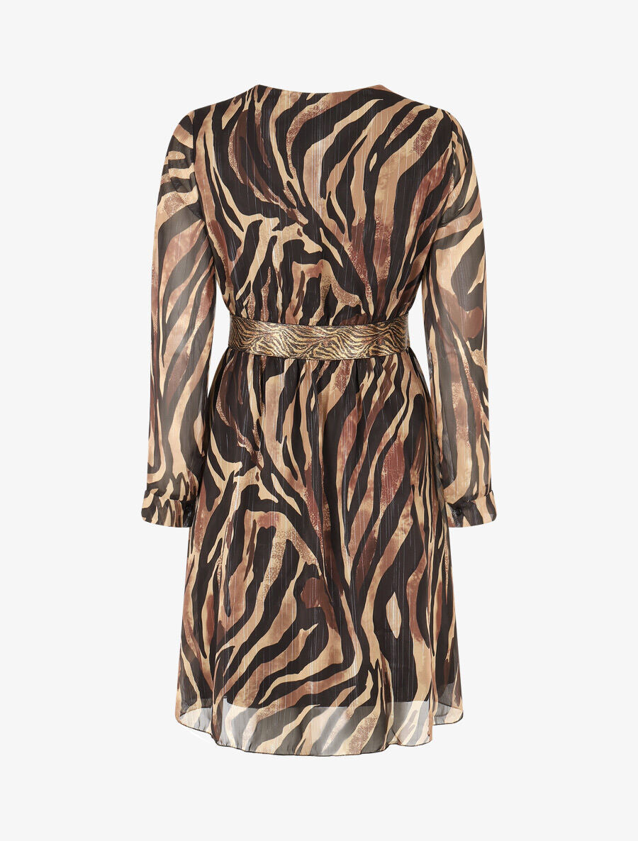 Robe fluide imprimé zébre à taille stylisée - Noir - 2