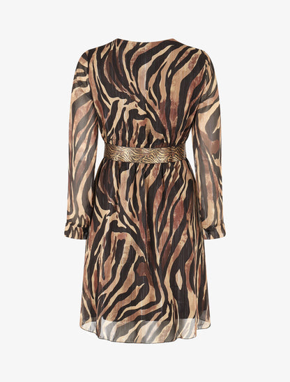 Robe fluide imprimé zébre à taille stylisée - Noir - 2