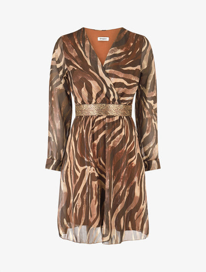 Robe fluide imprimé zébre à taille stylisée - Marron - 1