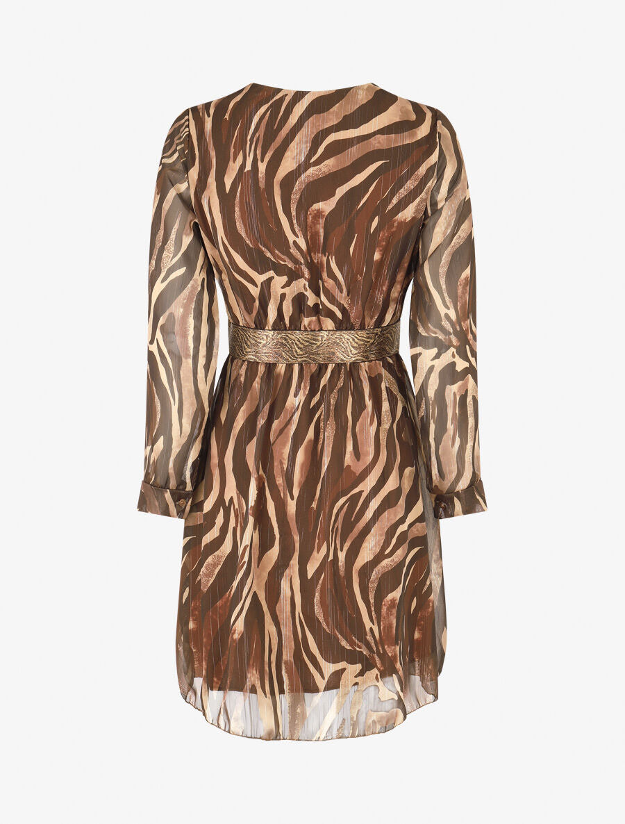 Robe fluide imprimé zébre à taille stylisée - Marron - 2