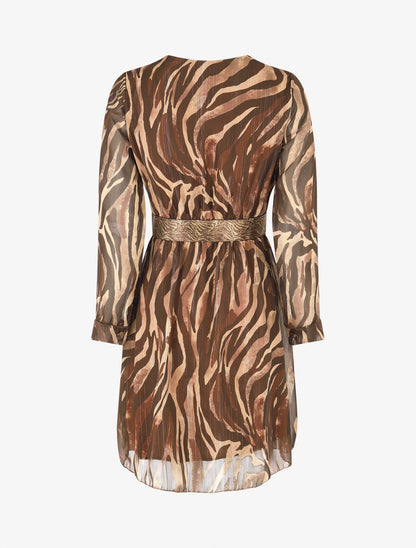 Robe fluide imprimé zébre à taille stylisée - Marron - 2