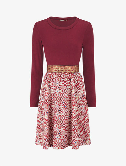 Robe imprimé losange et taille fantaisie - Bordeaux - 4