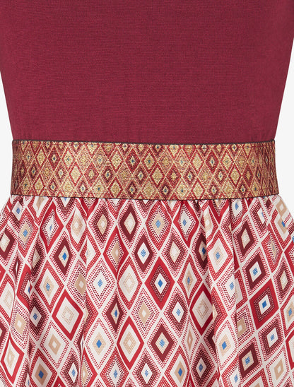 Robe imprimé losange et taille fantaisie - Bordeaux - 3