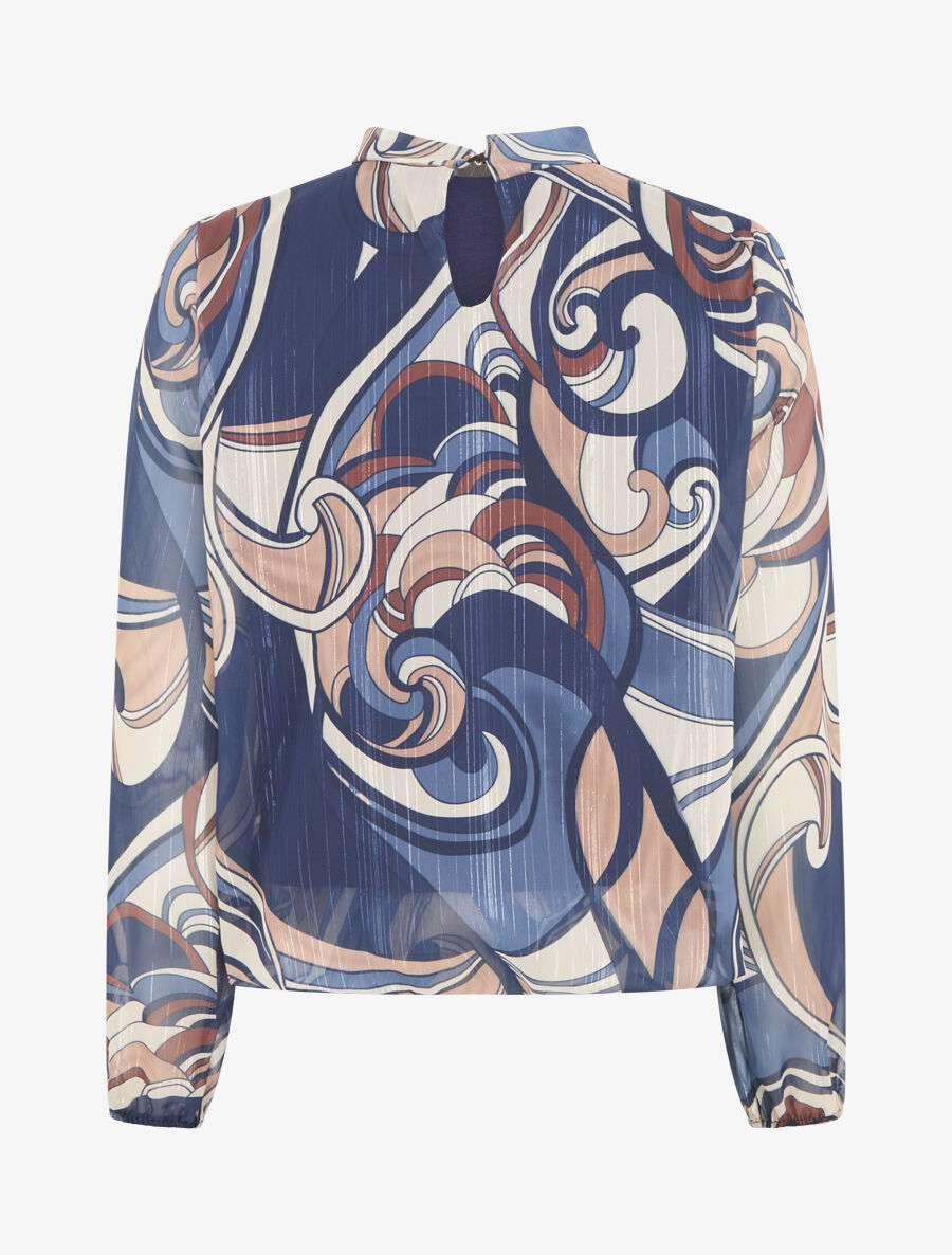 Blouse irisée et imprimé graphique - Marine - 2