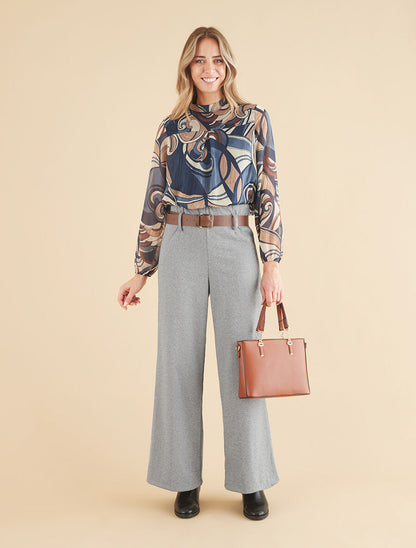 Blouse irisée et imprimé graphique - Marine - 4