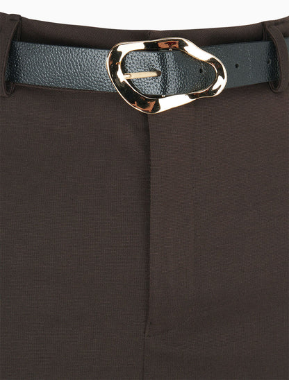 Jupe droite uni fendue - Marron - 3