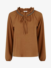 Blouse fluide unie à détail irisé - Camel - 1