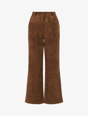 Pantalon uni en velours - Marron - 1