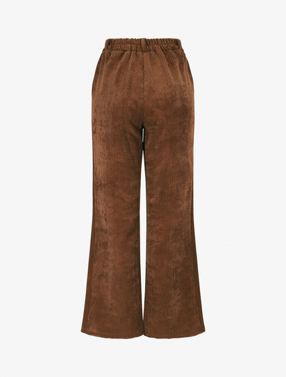 Pantalon uni en velours - Marron - 2