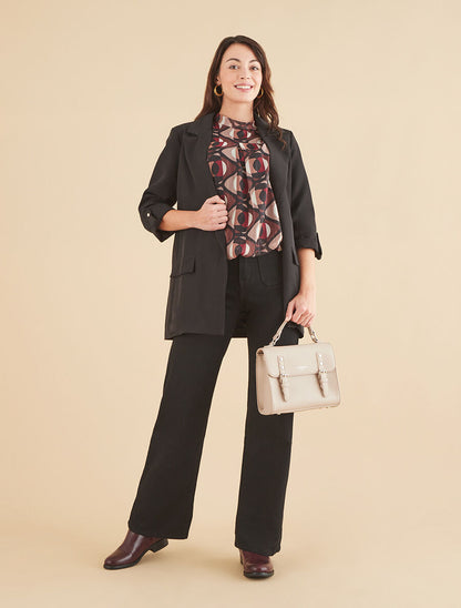Blazer mi-long uni à manches retroussables - Noir - 4