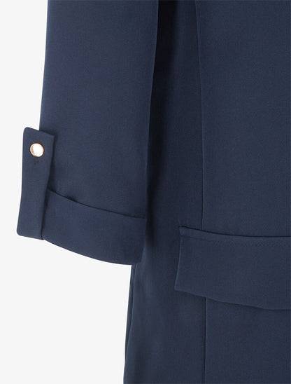 Blazer mi-long uni à manches retroussables - Marine - 3