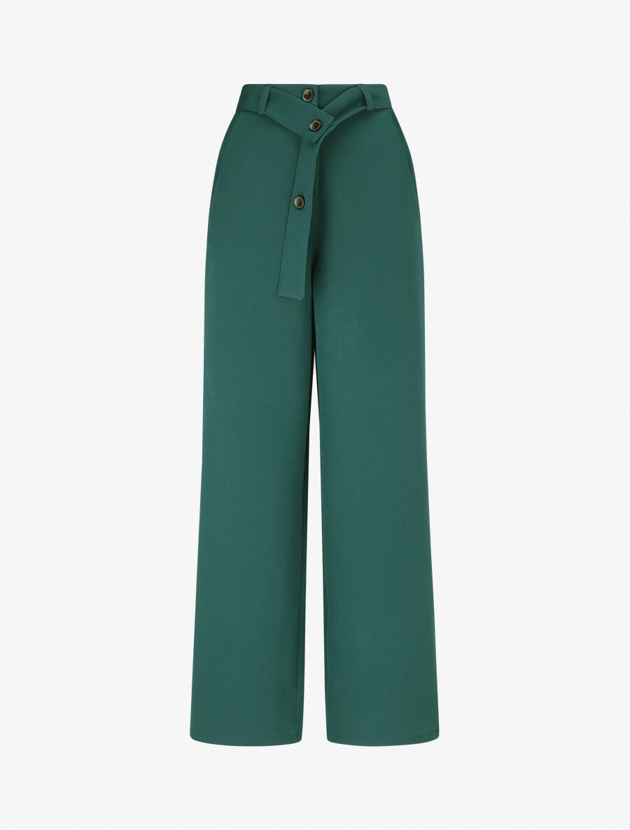 Pantalon ceinturé à taille élastiquée - Vert - 4