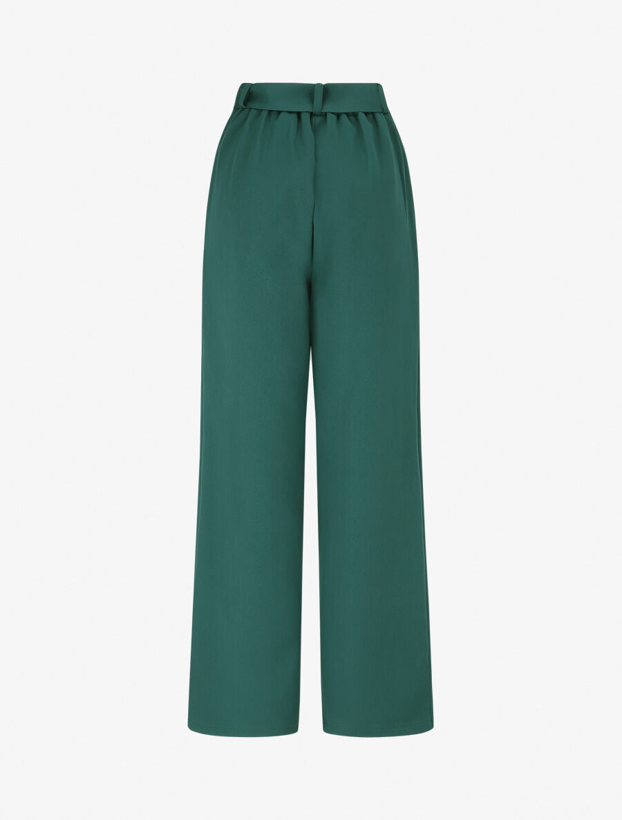 Pantalon ceinturé à taille élastiquée - Vert - 2