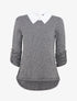 Pull fin à col chemise et manches retroussables - Noir - 1