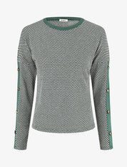 Pull fin à boutons décoratifs aux manches - Vert sapin - 1