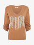 Pull fin à flocage coeur et strass - Camel - 4