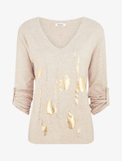 Pull fin à manches longues retroussables - Beige - 1