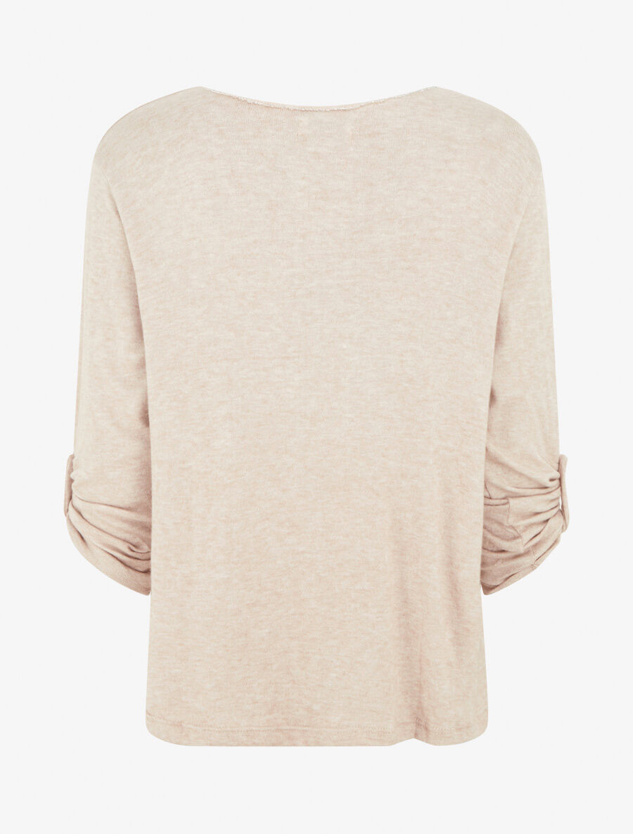 Pull fin à manches longues retroussables - Beige - 2