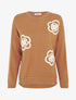 Pull fin uni à fleurs brodées - Camel - 1