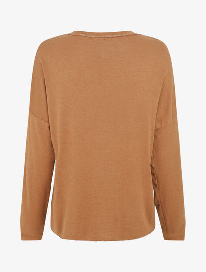 Pull fin uni à fleurs brodées - Camel - 2