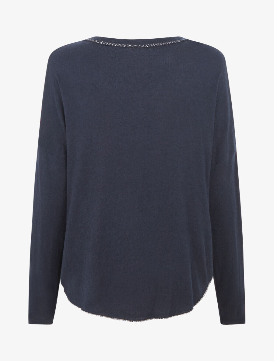 Pull fin à flocage bohème - Marine - 2