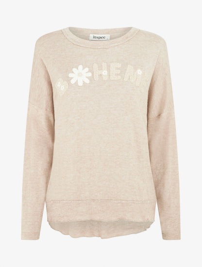 Pull fin à flocage bohème - Beige - 1