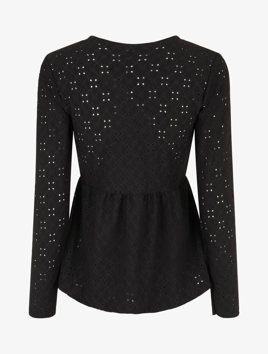 Blouse unie et ajourée - Noir - 2