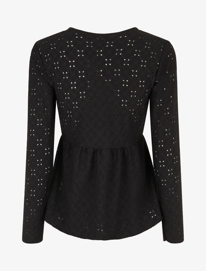 Blouse unie et ajourée - Noir - 2