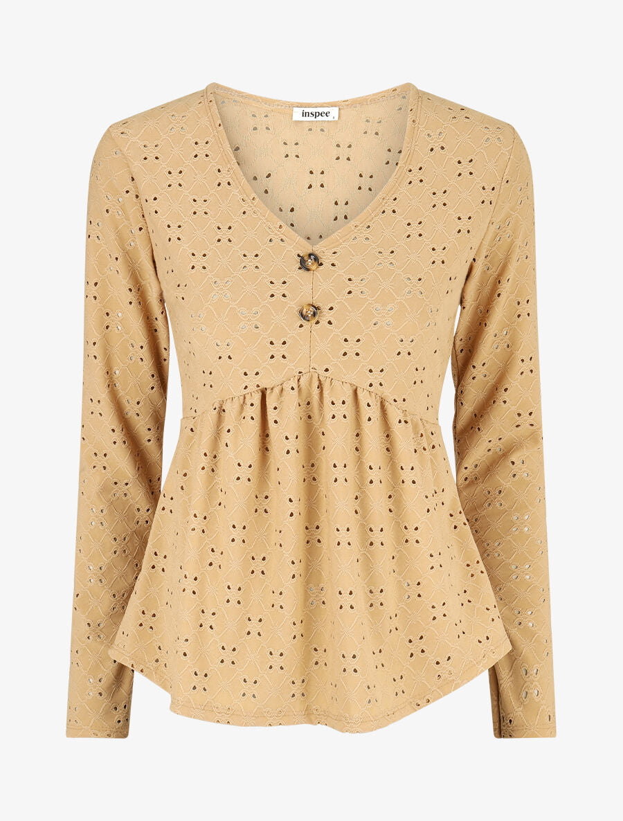 Blouse unie et ajourée - Camel - 4