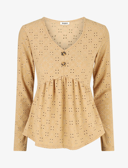 Blouse unie et ajourée - Camel - 4