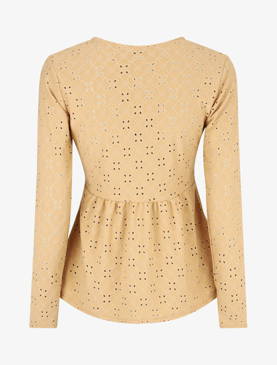 Blouse unie et ajourée - Camel - 2