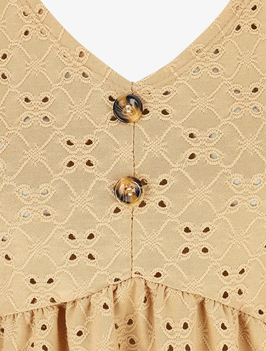 Blouse unie et ajourée - Camel - 3