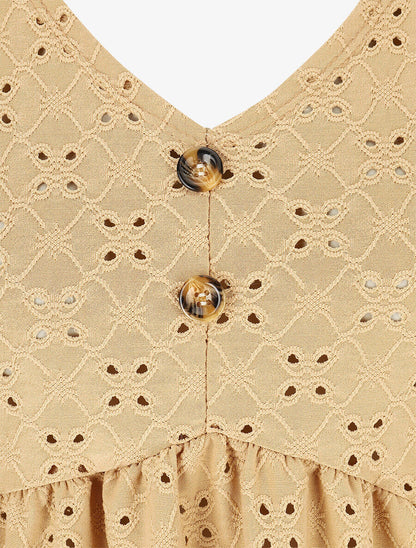Blouse unie et ajourée - Camel - 3
