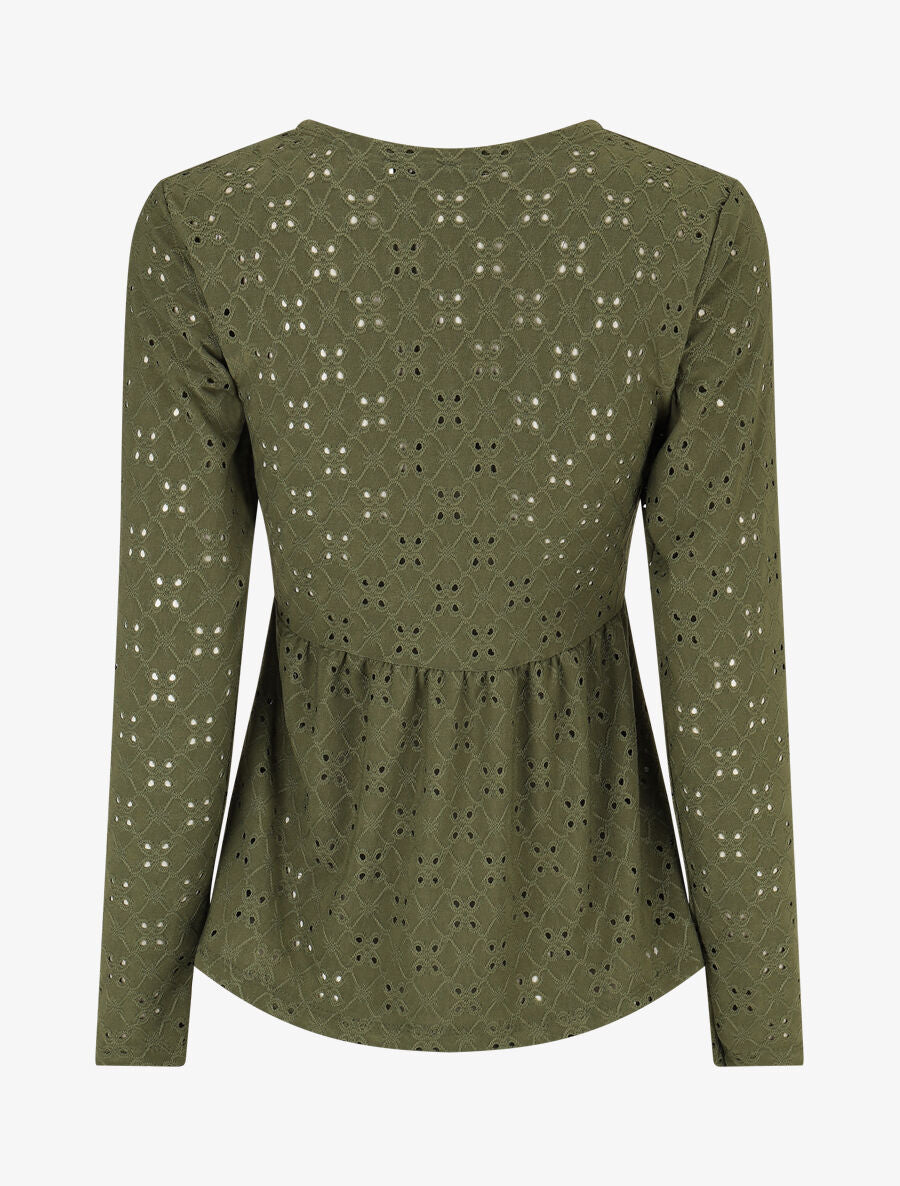 Blouse unie et ajourée - Kaki - 2