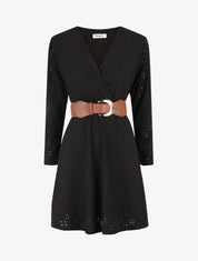 Robe unie élastiquée et ajourée - Noir - 5