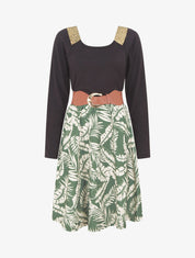 Robe bimatière à col à bandes élastiquées stylisées - Kaki - 1