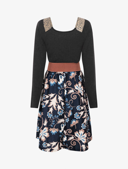 Robe bimatière à col à bandes élastiquées stylisées - Marine - 2