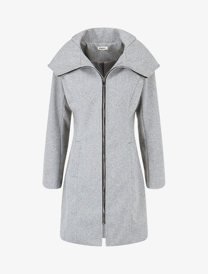 Manteau texturé et zippé à capuche - Gris - 1