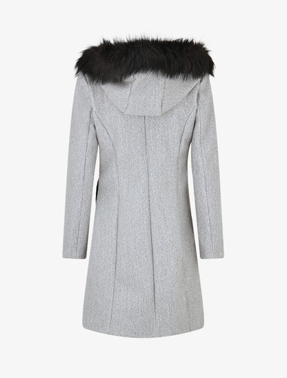 Manteau long à capuche et fourrure synthétique - Gris - 2