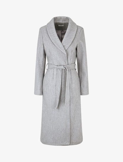 Manteau long à col en fourrure synthétique - Gris - 4