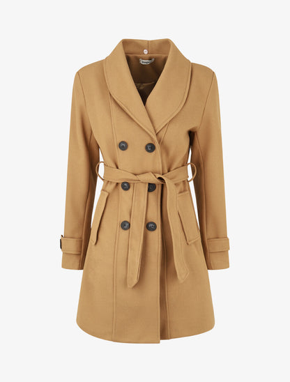 Manteau uni à col en fourrure synthétique - Camel - 4