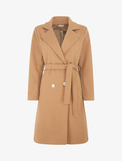 Manteau long à boutons décoratifs dorés - Camel - 5