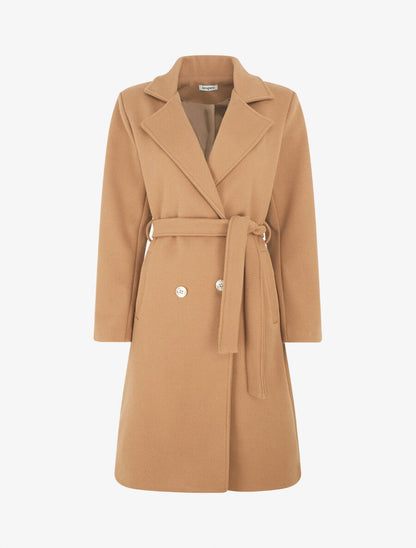 Manteau long à boutons décoratifs dorés - Camel - 5