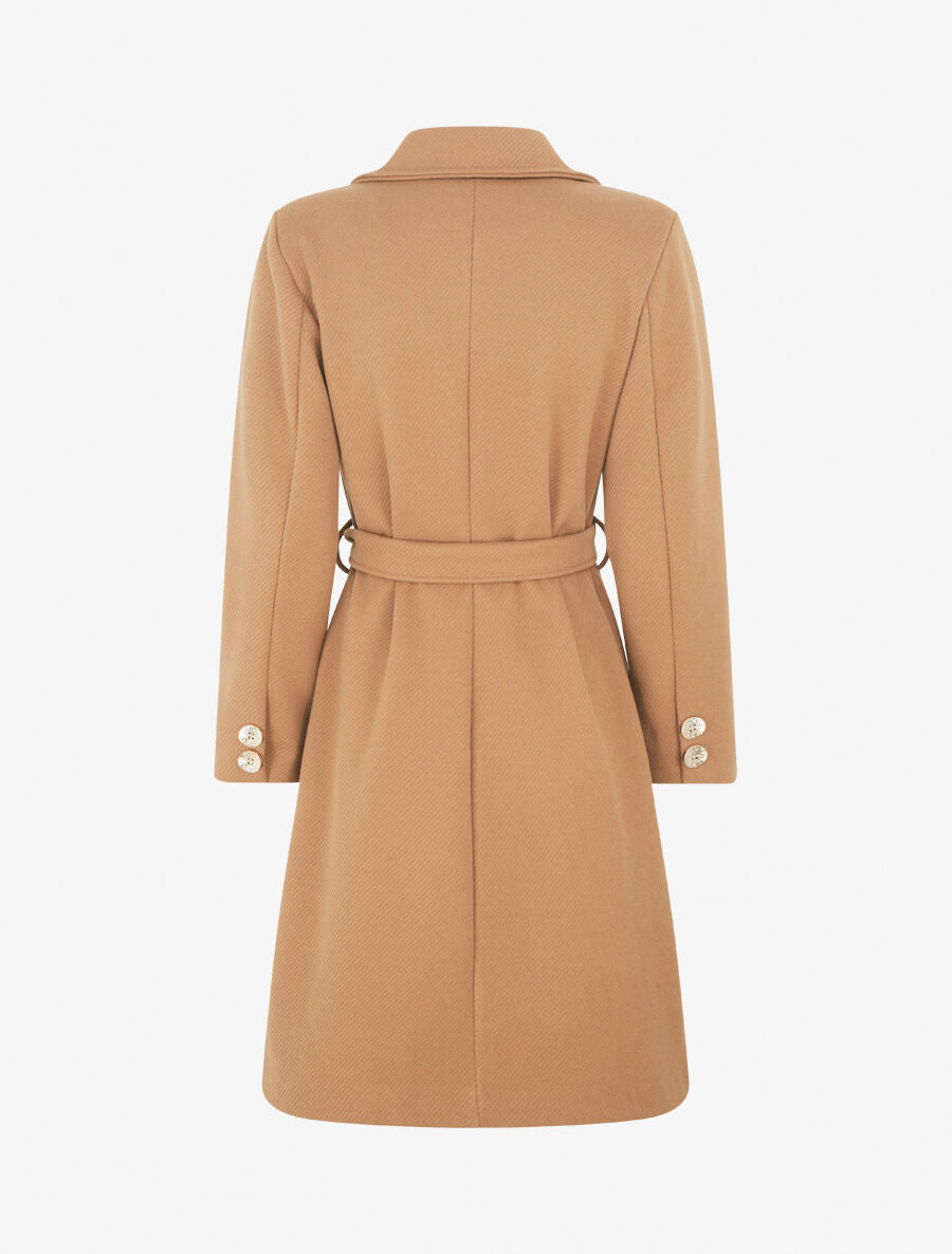 Manteau long à boutons décoratifs dorés - Camel - 2
