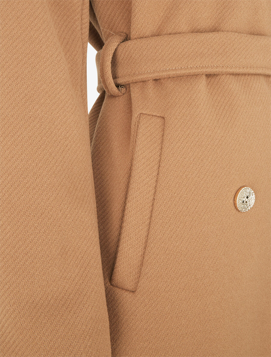 Manteau long à boutons décoratifs dorés - Camel - 3