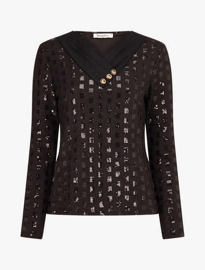 Pull fin incrusté de sequins - Noir - 4