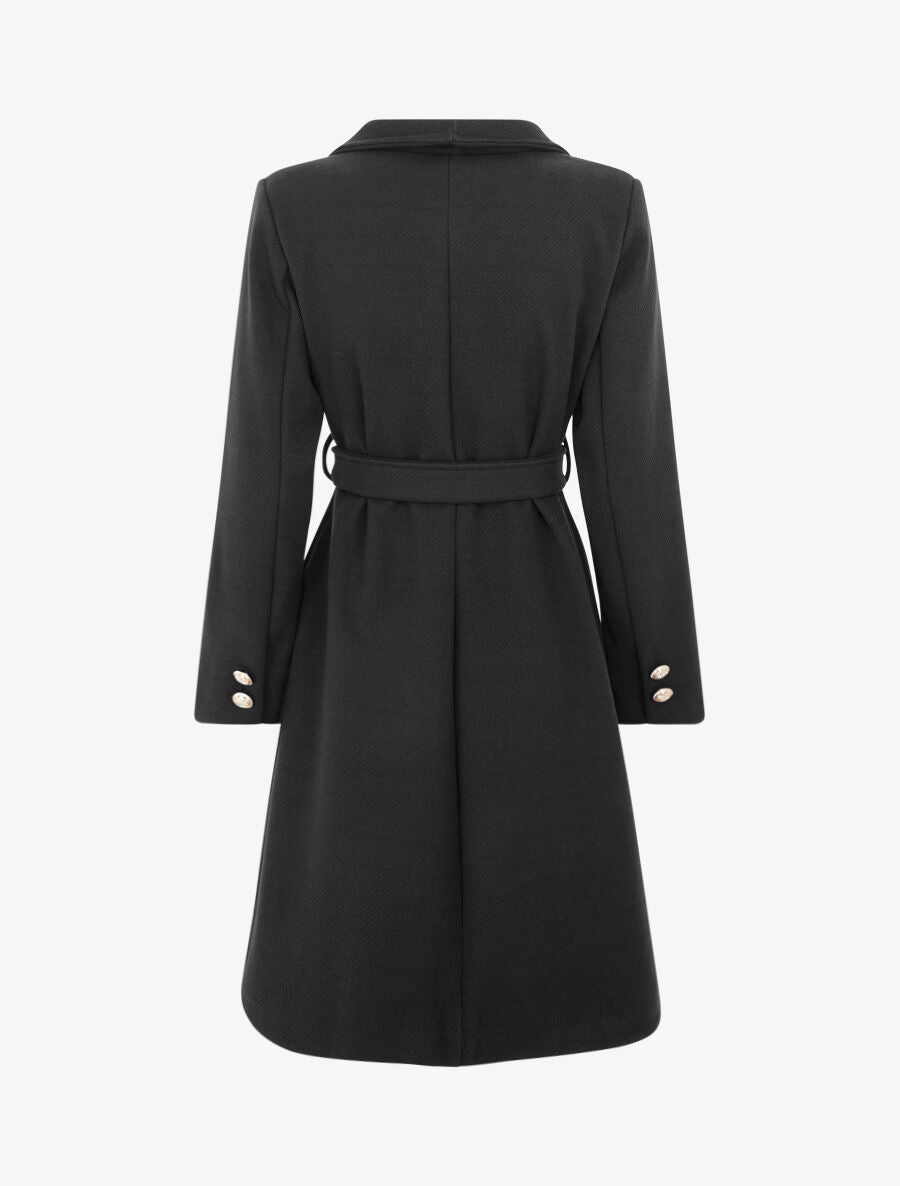 Manteau long uni à boutons marins dorés - Noir - 2